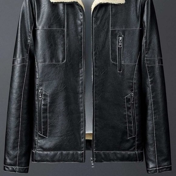 Black Mens Zip Up PU Leather Jacket - Picture 2 of 7
